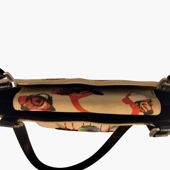 Flamingo Print Canvas Purse Bag Tote Beaded Sequins Tropical - Picture 7 of 12